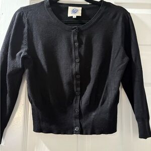 Black Knit Cardigan Sweater with Round Neck